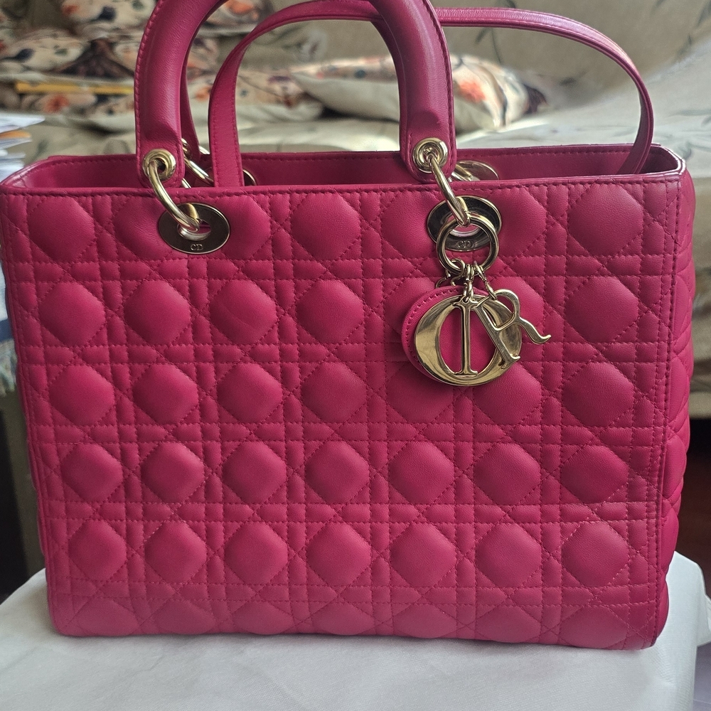 Dior Pink Quilted Satchel with Gold Accents